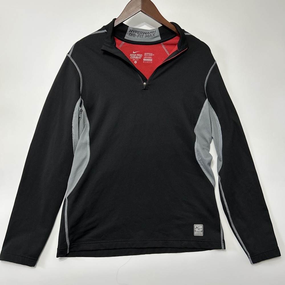 Nike Pro Combat Mens Fitted‎ Pullover Top Size M 1/4 Zip Dri Fit Black Active